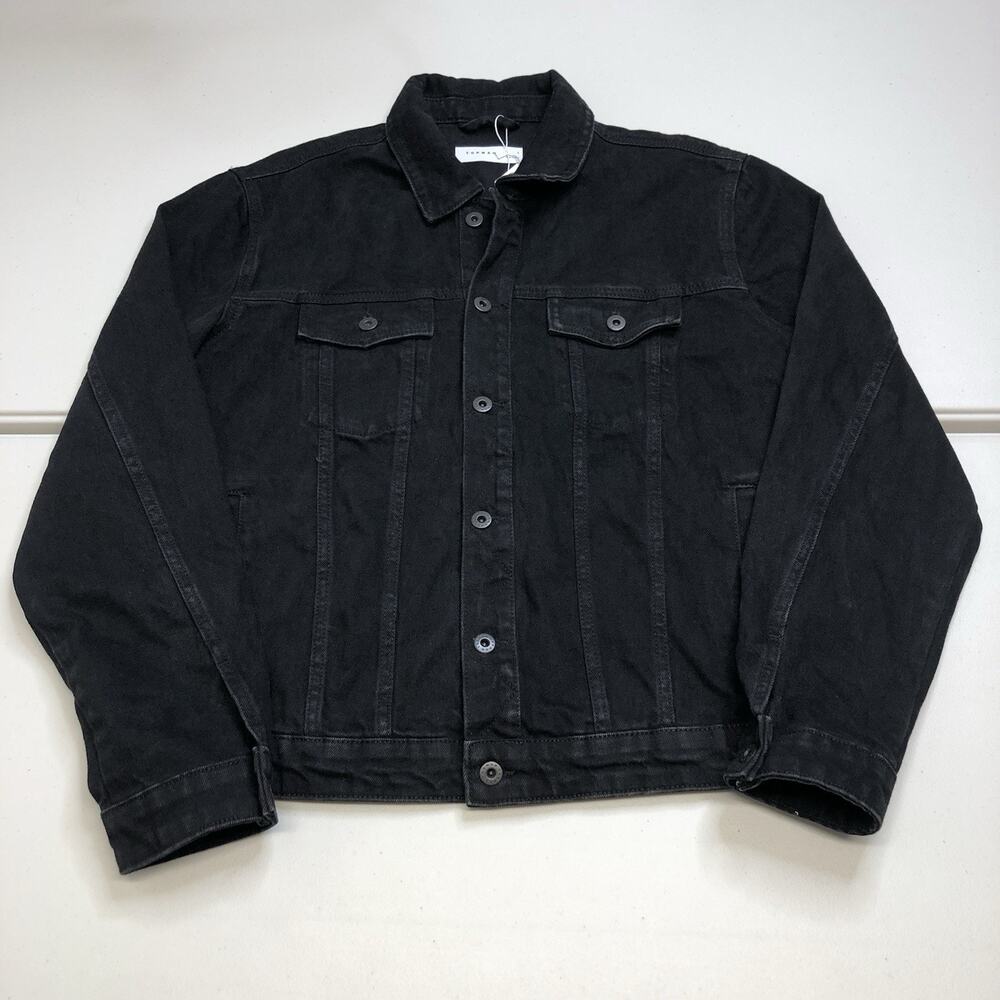 TOPMAN Men's Denim Jean Jacket Size Large Black Button Down NWT